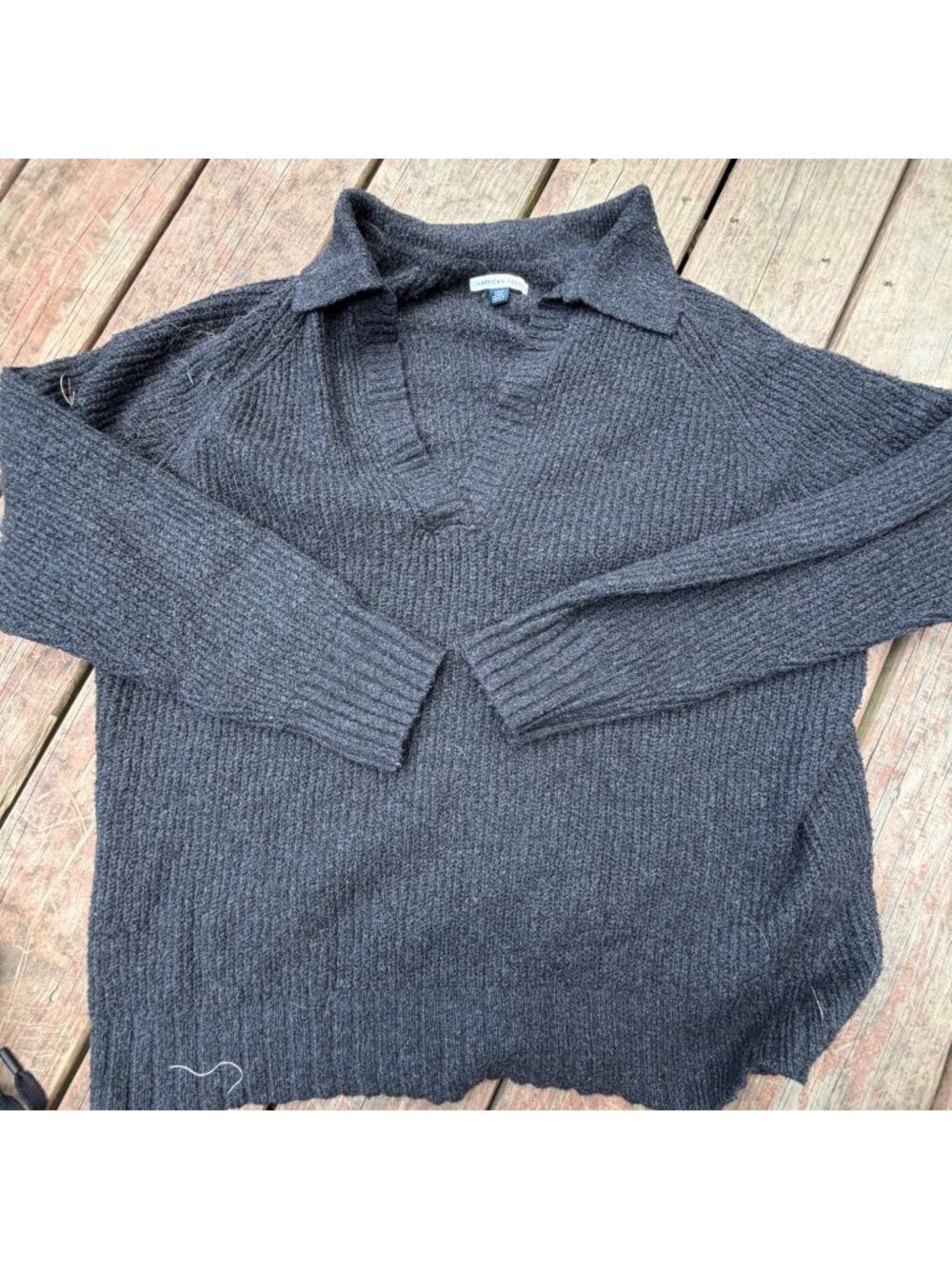 American Eagle Charcoal Gray Knit Collared Sweater